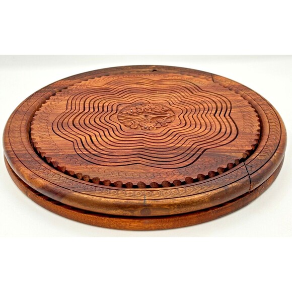 Handmade Carved Wooden Collapsible Basket Folding Dry‎ Fruit Handled Bowl Trivet - Picture 11 of 14